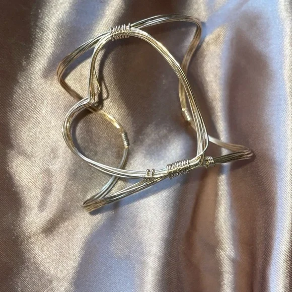 Local Artisan Gold Cuff Bracelet Heart Shape Handmade Valentine’s Day Gift Ready - Picture 2 of 8